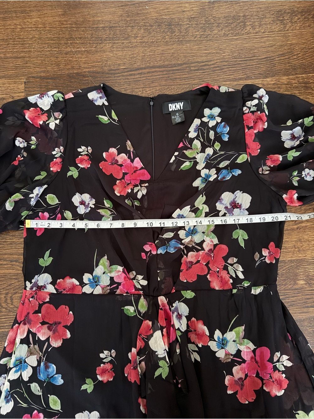 DKNY Black Floral Dress with Pink & Blue Flowers - Picture 5 of 7